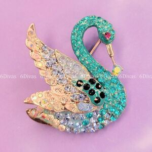 𝅺GLITTERING Blue Swan Brooch Pin